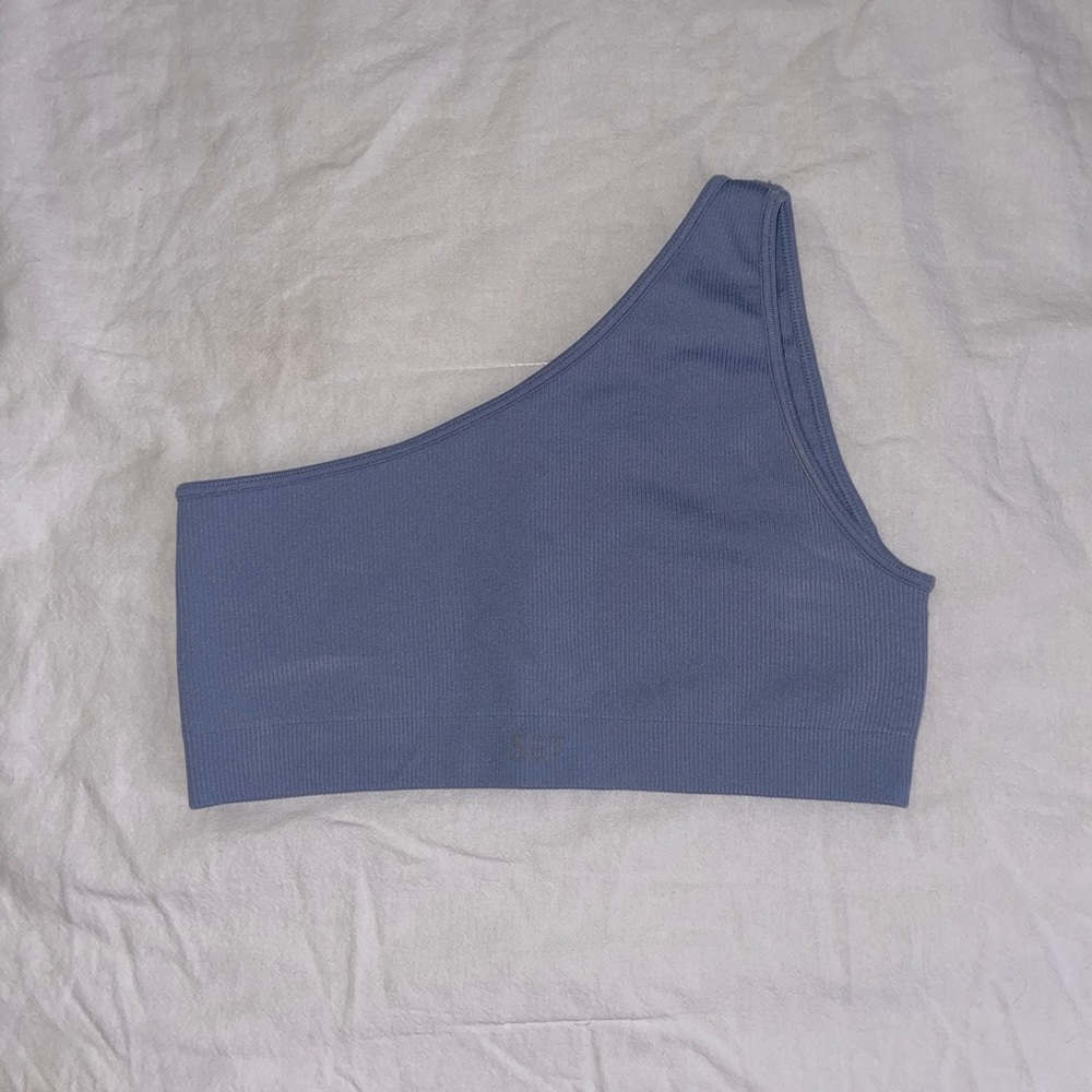 Set Active Ribbed One Shoulder Sculptflex Bra Sky